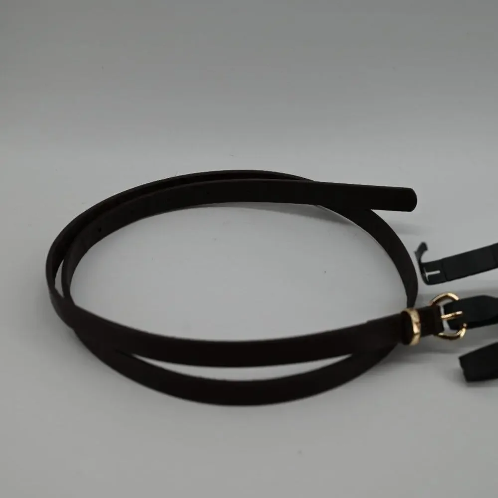 LP Blue Size L Dark Brown Faux Leather Skinny Belt Fashion Gold Tone Single